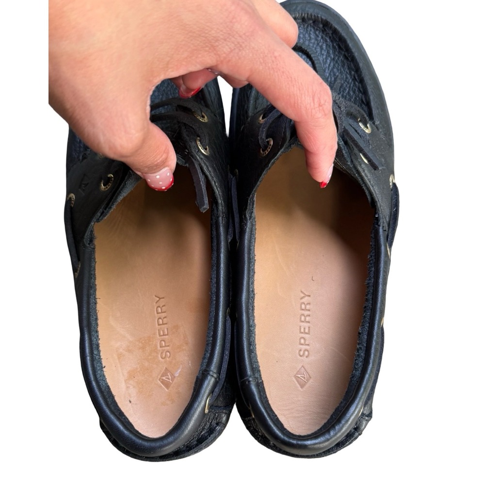 Sperry Keely Boat Shoes Womens 7.5 Black Pebbled Leather Lug Sole Loafers 104765 - Picture 6 of 8